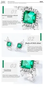 Détails de boucles d'oreilles en argent S925 avec émeraudes et polissage fait à la main