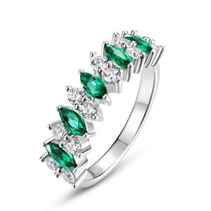 Elegant S925 silver ring featuring marquise emerald green stones and white diamonds