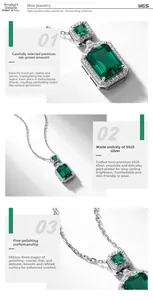 Detail of lab-grown emerald necklace with S925 silver setting and three-layer polishing