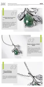 Detail of S925 silver leaf pendant featuring drop-shaped green moss agate gemstone