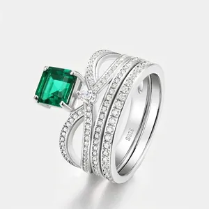 Anello in Argento Sterling S925 Vintage a Forma di Corona per Donna Smeraldo di Laboratorio Anello Impilabile con Zirconia
