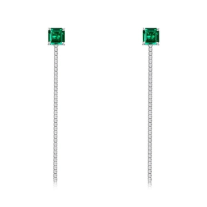 Boucles d'oreilles pendantes en argent S925 avec émeraudes vertes coupe princesse