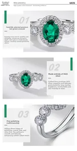 Détails de la bague émeraude avec argent S925 et diamants à haute teneur en carbone