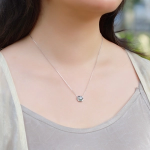 Natural green moss agate hexagonal pendant on S925 sterling silver chain necklace