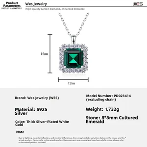 Spécifications de taille pour le pendentif émeraude carrée en argent S925 massif
