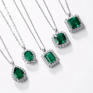 Exquisite S925 silver lab-grown emerald necklaces in five classic gemstone cuts