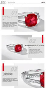 Macro detail of square cut ruby ring showing S925 silver setting and manual craftsmanship