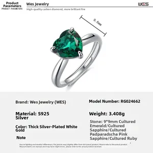 S925 silver heart-shaped emerald ring specifications and detailed technical parameters