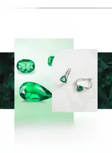 Détail de la boucle d'oreille en argent S925 avec émeraude taillée en triangle