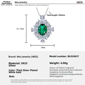 Detailed technical specifications and sizing for the S925 silver emerald necklace