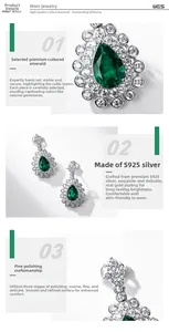 Macro detail of S925 silver lab-grown emerald earrings with halo setting and waterdrop cut