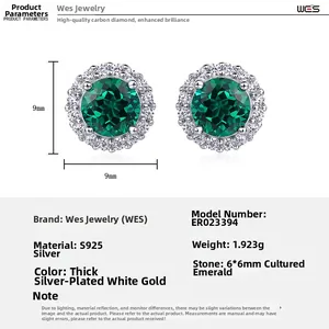Détail des boucles d'oreilles émeraude en argent S925 avec marquage de taille 9mm