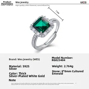Macro shot of 8x8mm lab-grown emerald ring with S925 sterling silver band details