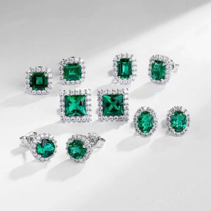 Ensemble de boucles d'oreilles émeraude en argent S925 avec diverses coupes et halo diamant