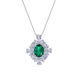 Luxury 925 Sterling Silver Lab-Grown Emerald Ruby Sapphire Pendant Only Without Chain Vintage Halo Zirconia Necklace Jewelry