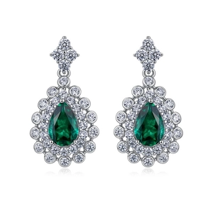 Luxurious pear-cut emerald earrings with double halo zircon pave in S925 sterling silver