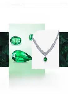 Detail of luxury S925 silver necklace with green tsavorite and high-carbon diamonds
