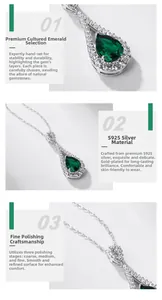 Détail du pendentif émeraude en forme de poire avec argent S925 et incrustation fine