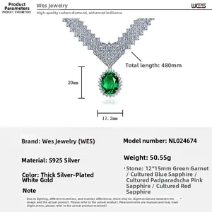 Size chart and technical specifications for the S925 silver gemstone necklace