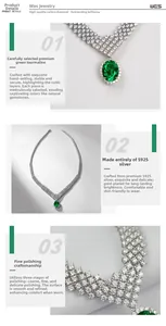 Detailed view of S925 silver necklace with green garnet and high carbon diamonds