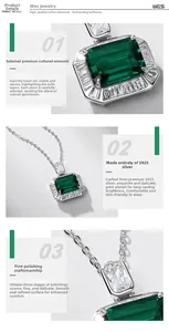 Détail macro du pendentif émeraude avec pierres latérales baguettes étincelantes