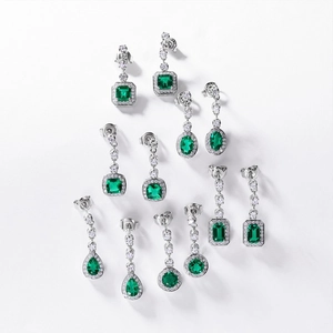 Elegant S925 silver emerald earrings set with various teardrop and oval cut stones