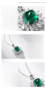 Detailed view of square emerald pendant with s925 silver setting and polished finish