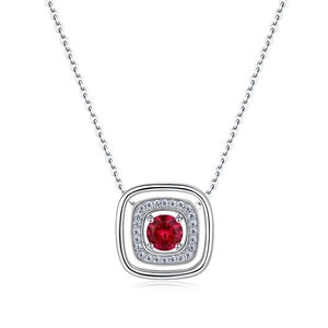 925 silver necklace with square nested pendant and sparkling red center gemstone