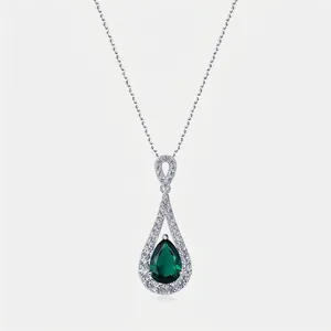 Collier Pendentif Goutte d'Eau en Argent Sterling 925 pour Femme Luxe Zirconia Incrusté Émeraude Rubis Bijoux Mariage Cadeau