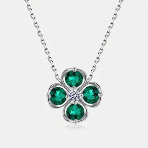 S925 Sterling Silver Four Leaf Clover Pendant Necklace With Heart Shape Rhinestone Elegant Flower Choker For Women Gift