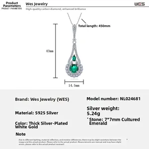 Details für S925 Silber Smaragd-Halskette mit 450mm Kettenlänge und Anhänger