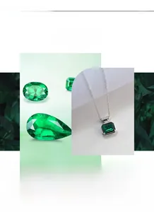 Macro detail of emerald cut gemstone pendant with white zircon pavé on silver chain