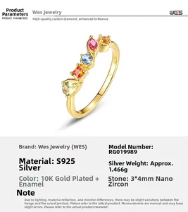 Vue macro d'une bague en argent S925 plaquée or 10K et sertie de zircons colorés