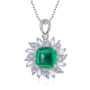 Luxurious S925 emerald necklace with sugarloaf green gem and sparkling zircon halo
