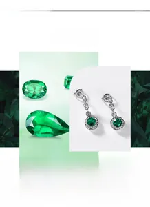 Détails macro des boucles d'oreilles en argent S925 avec émeraude et zircon