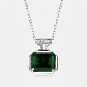 925 Sterling Silver Lab-Grown Emerald Ruby Sapphire Pendant Necklace For Women Luxury Zirconia Inlaid Clavicle Chain Jewelry Gift