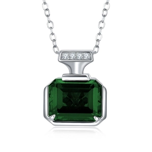 Vintage emerald cut emerald necklace in S925 sterling silver with sparkling accents