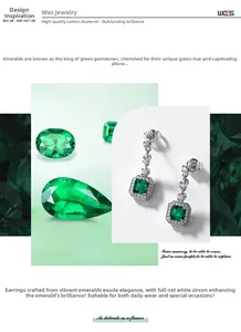 Macro shot of S925 silver stud earrings featuring square emerald stones and white zircons