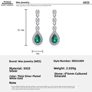 Detail specifications of S925 silver teardrop emerald earrings with 4x6mm stones
