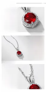 Détail macro du collier en argent S925 avec rubis de culture rond et serti brillant