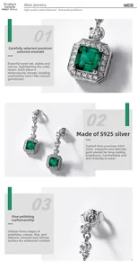 Macro detail of S925 silver stud earrings with square-cut lab-grown emerald stones