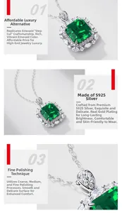 Détails macro du collier en argent S925 avec pendentif taille émeraude et zircons