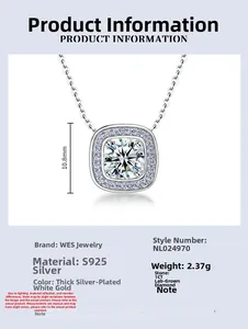 Vue macro du collier en argent S925 avec pendentif diamant de culture de 1 carat