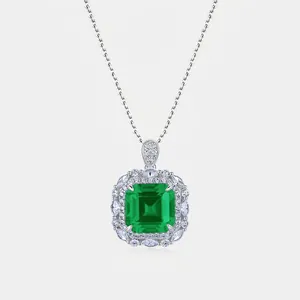 Collier Pendentif Carré en Argent Sterling 925 Zirconia pour Femme Pendentif Bijoux de Luxe avec Saphir Rubis Émeraude
