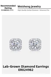 Detailed close-up of halo square lab-grown diamond stud earrings in S925 sterling silver