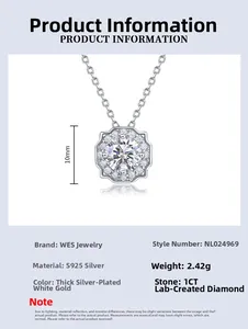 Macro detail of S925 silver 1ct lab diamond pendant necklace with 10mm size specifications