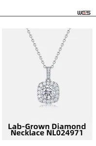 Macro shot of lab-grown diamond halo necklace in S925 sterling silver with reflection