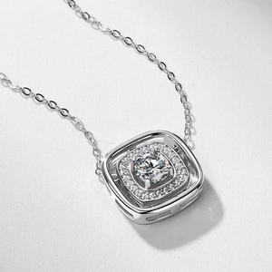 Luxurious S925 silver square hollow necklace featuring a sparkling round lab diamond pendant