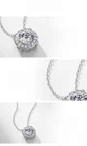 Macro detail of S925 sterling silver necklace with EF VS round lab-grown diamond