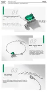 Detailed view of emerald-cut lab emerald set in S925 silver with a premium polished finish